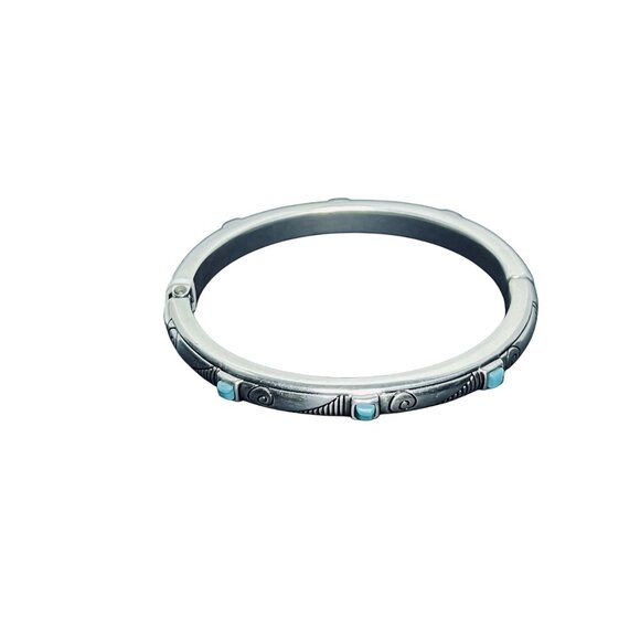 Brighton Primrose Silver Tone Faux Turquois Hinged Bangle Bracelet (5937) - Picture 7 of 7